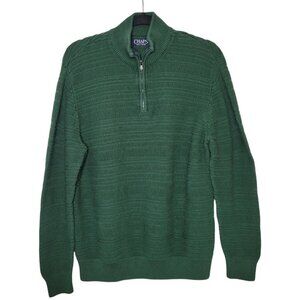 Chaps 100% Cotton Green Quarter zip textured ribbed long sleeve sweater Large